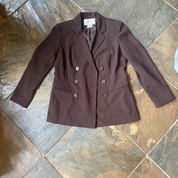 Vintage Jones New York Brown Pant Suit with Double Breasted Blazer & Pants Sz 6 - Picture 1 of 11
